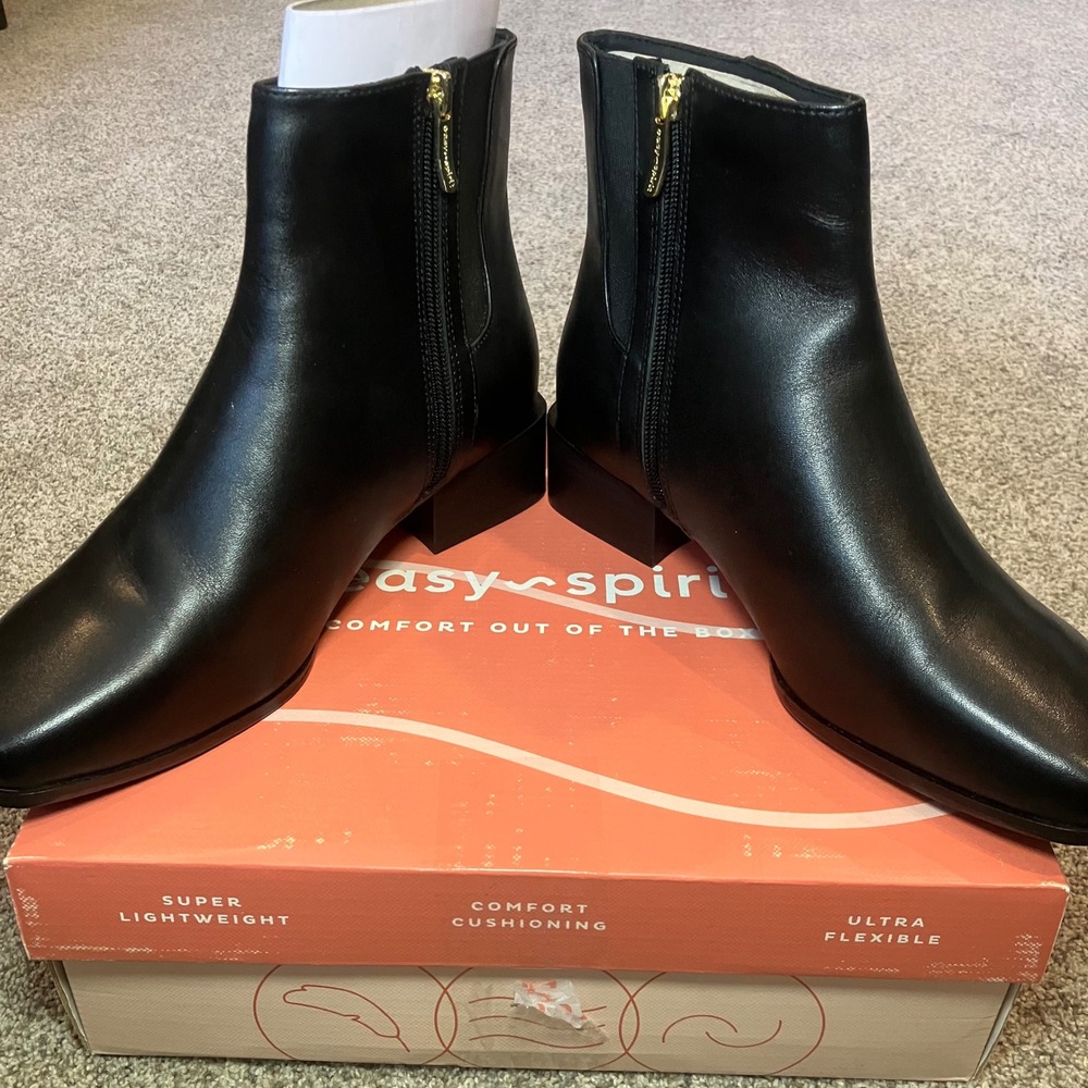Easy Spirit Sidney Womens Black Square Toe Ankle Boot Low Block Heel Side Zip 7W